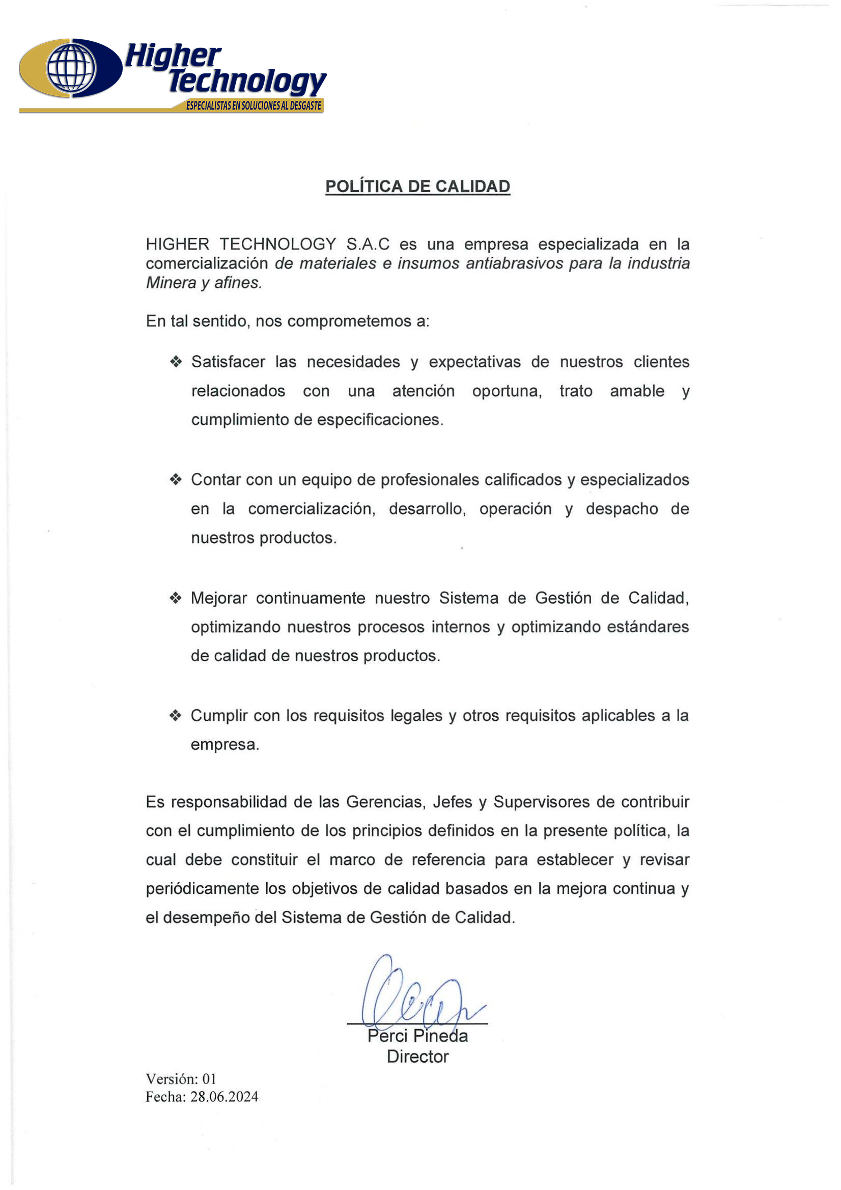 Gestión de Calidad – Higher Technology SAC